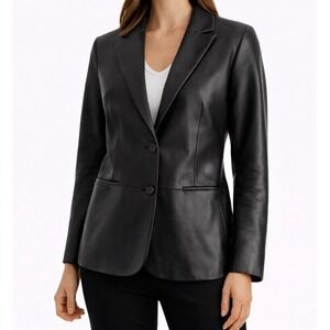 Ann Taylor NWOT Black Genuine Leather Career Blazer Jacket  Capsule  SOFT S-M-8